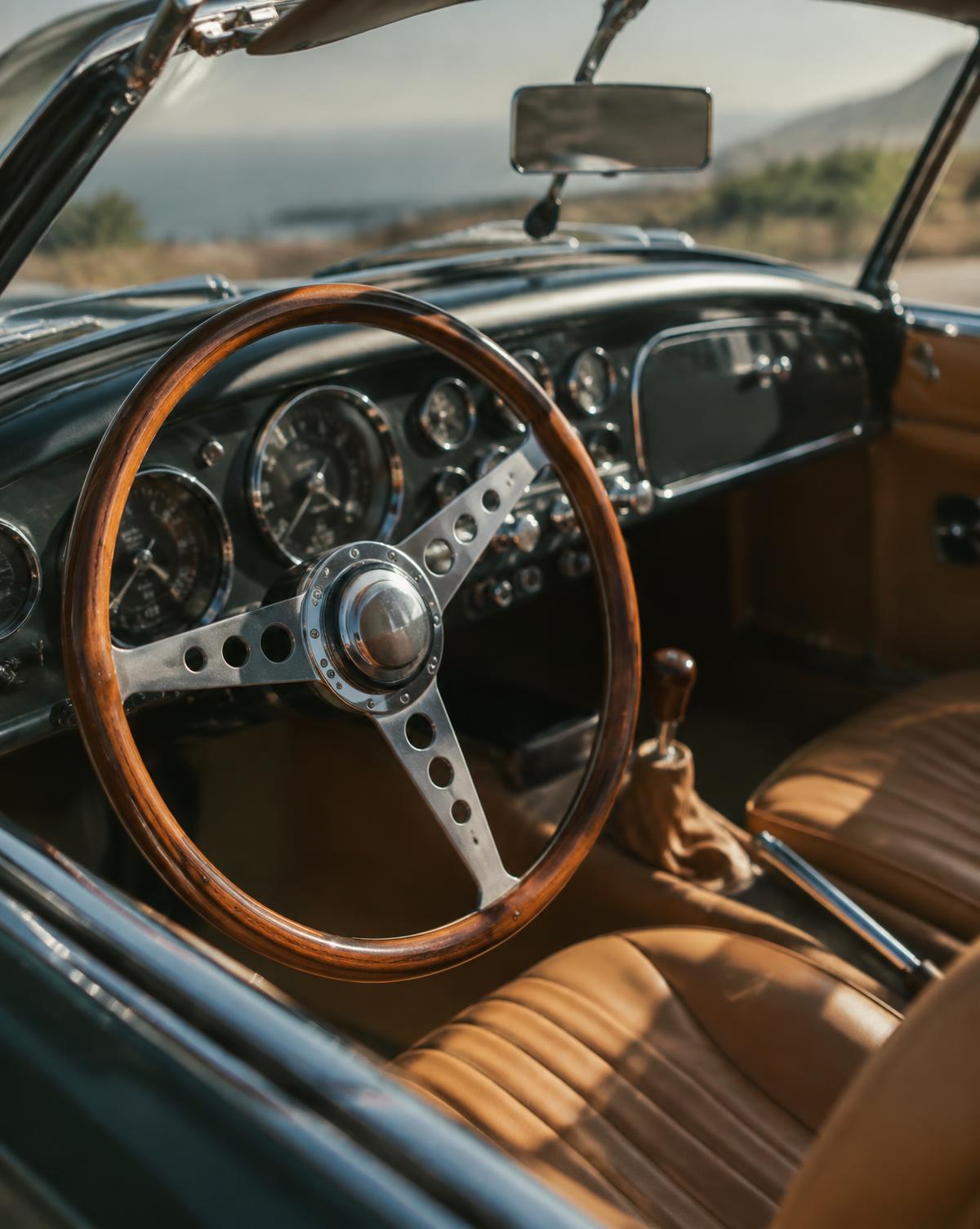 Wooden steering wheel and leather interior