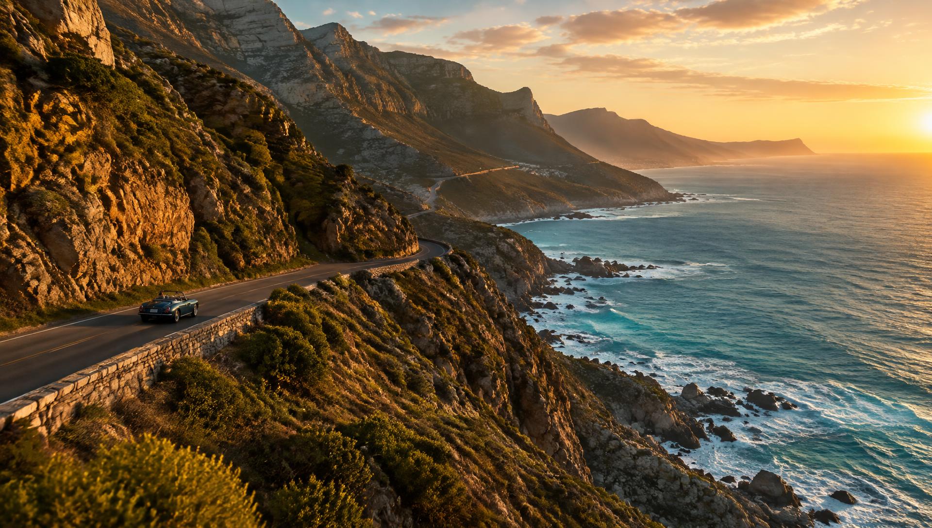 Coastal road at sunset