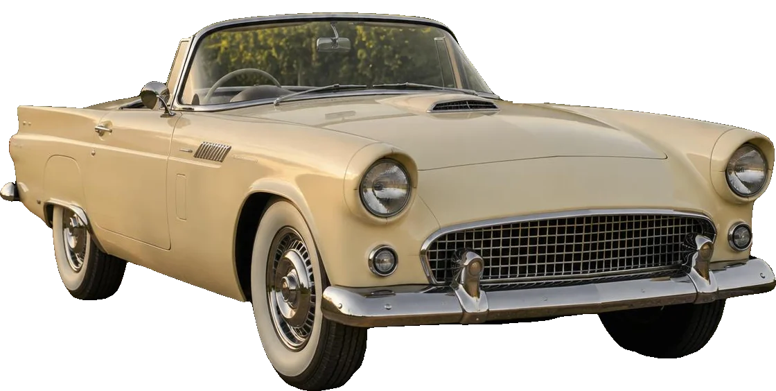 Ivory classic convertible with whitewall tyres, three-quarter front view